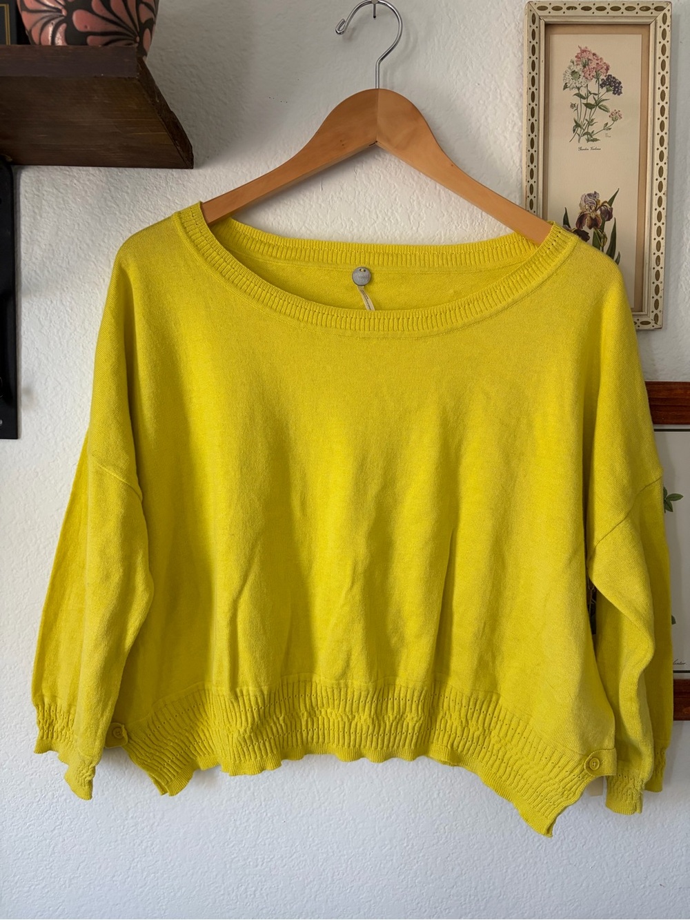 Margaret O’Leary Bright Yellow Women's Knit Pullover - Pointelle Detail L - NWT